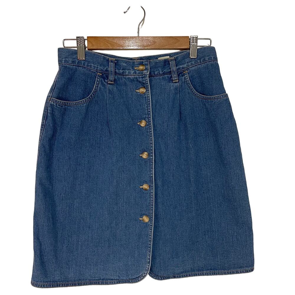 Eddie Bauer Womens Denim Jean Skirt Size 10 Button Front Country Cottage Western